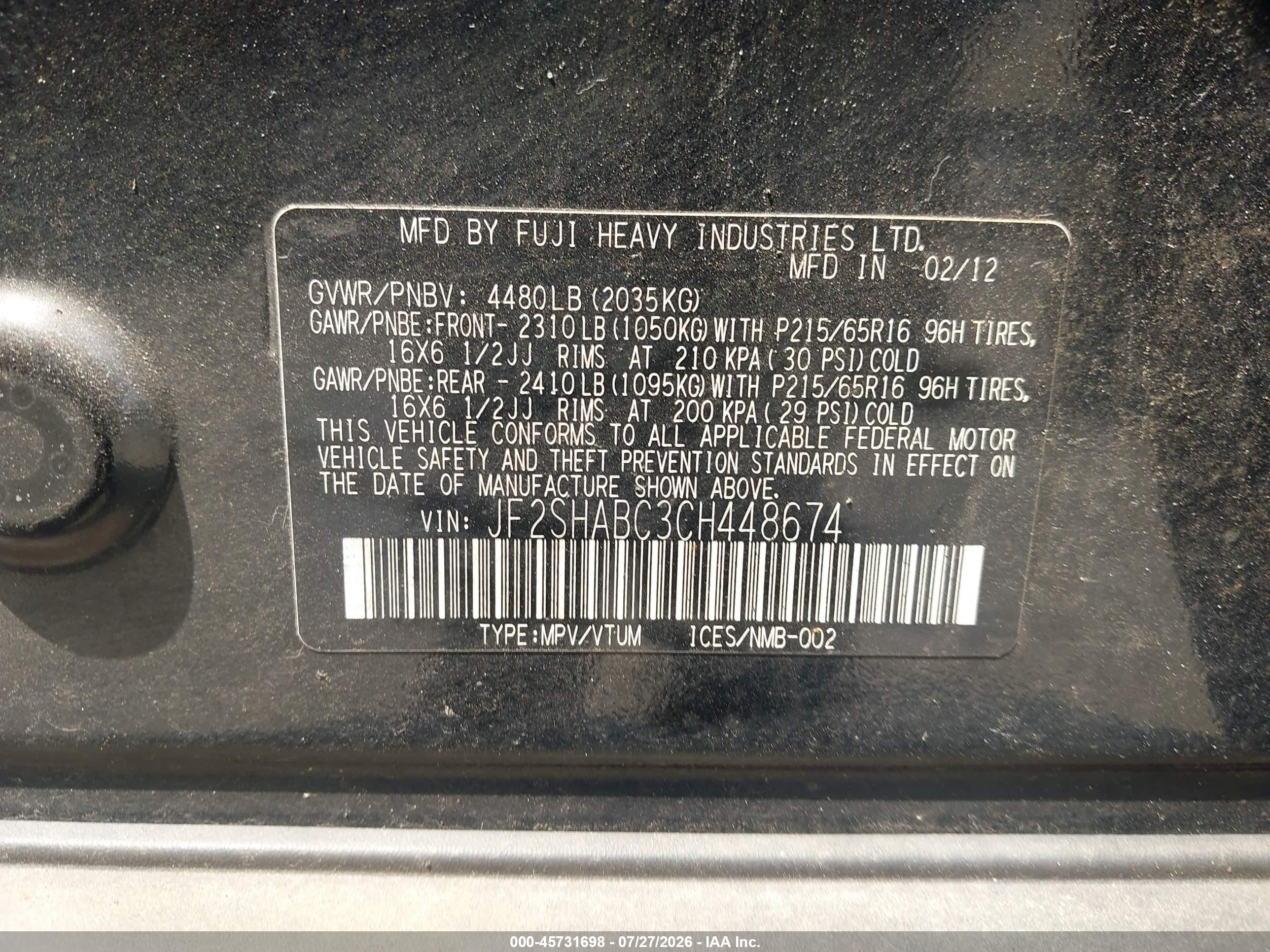 2012 Subaru Forester 2.5x Black vin: JF2SHABC3CH448674