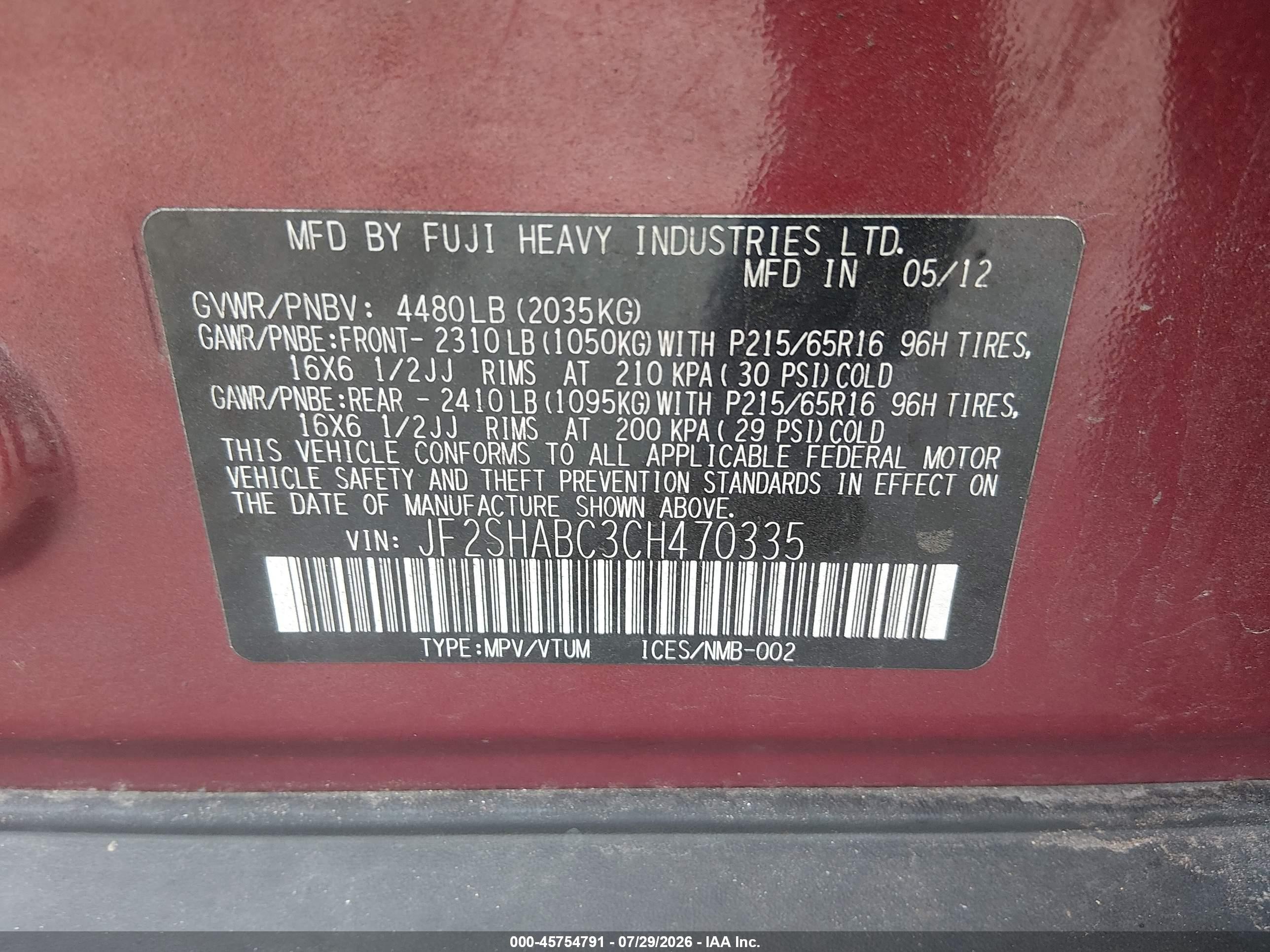 2012 Subaru Forester 2.5x Red vin: JF2SHABC3CH470335