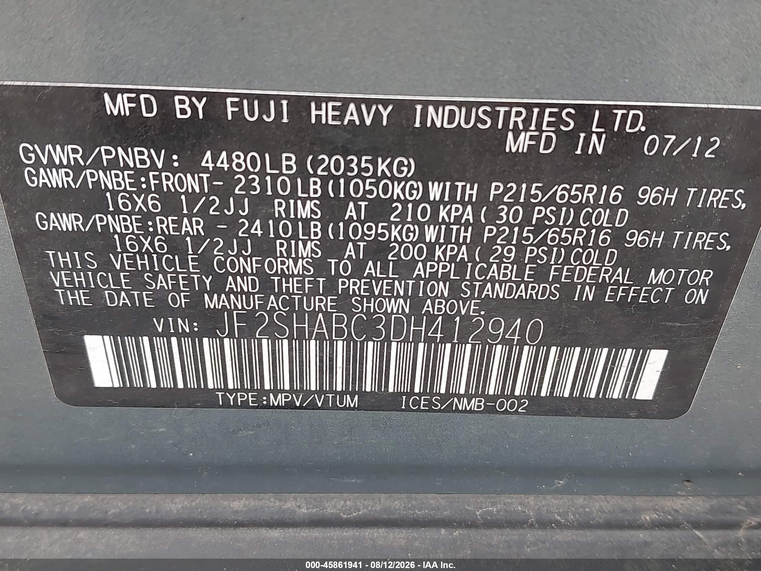 2013 Subaru Forester 2.5x Blue vin: JF2SHABC3DH412940