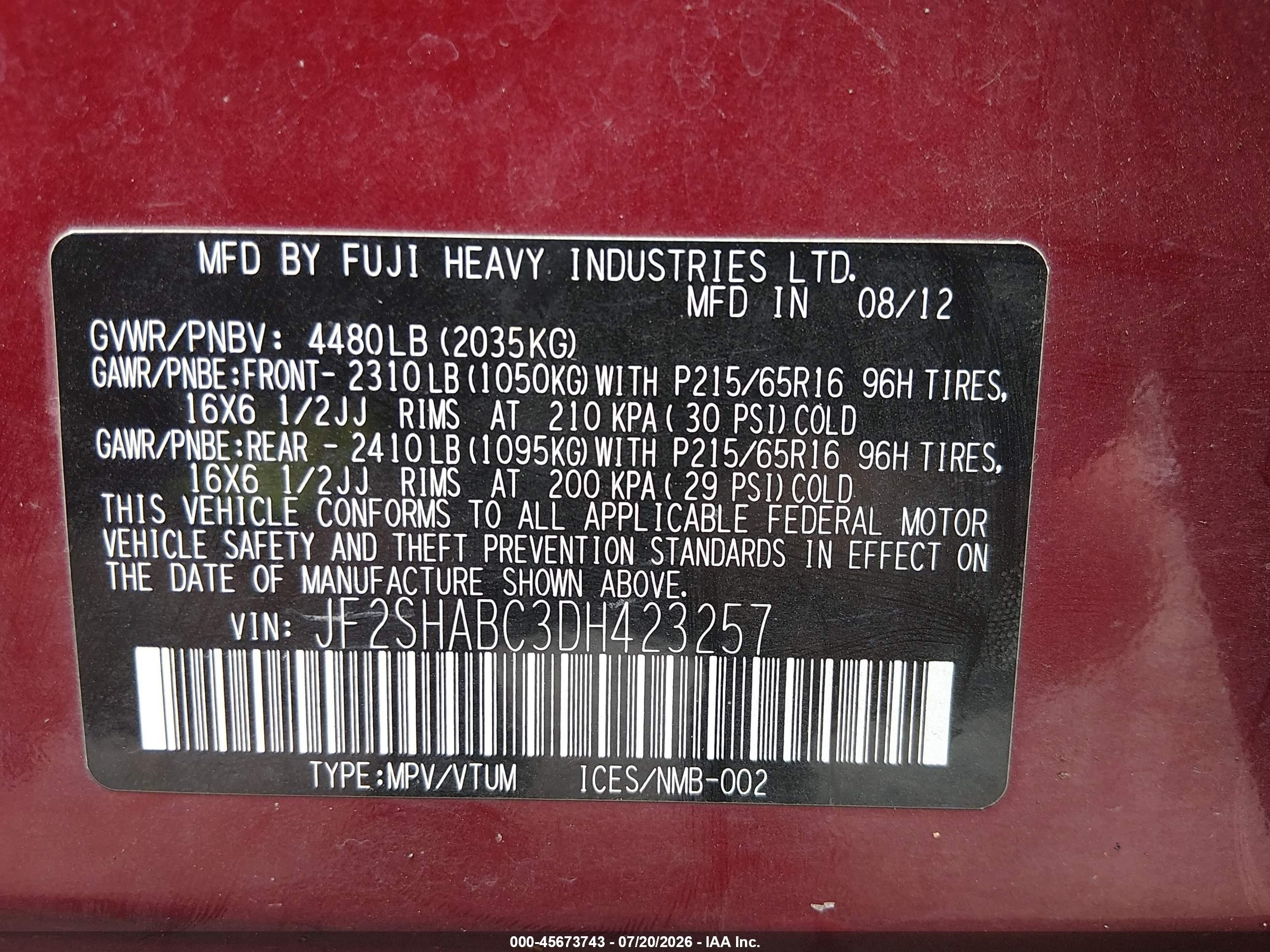 2013 Subaru Forester 2.5x Red vin: JF2SHABC3DH423257