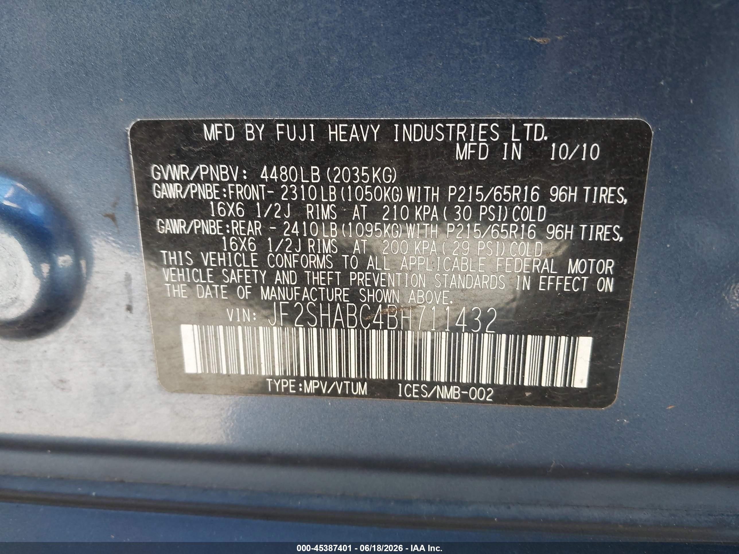 2011 Subaru Forester 2.5x Blue vin: JF2SHABC4BH711432