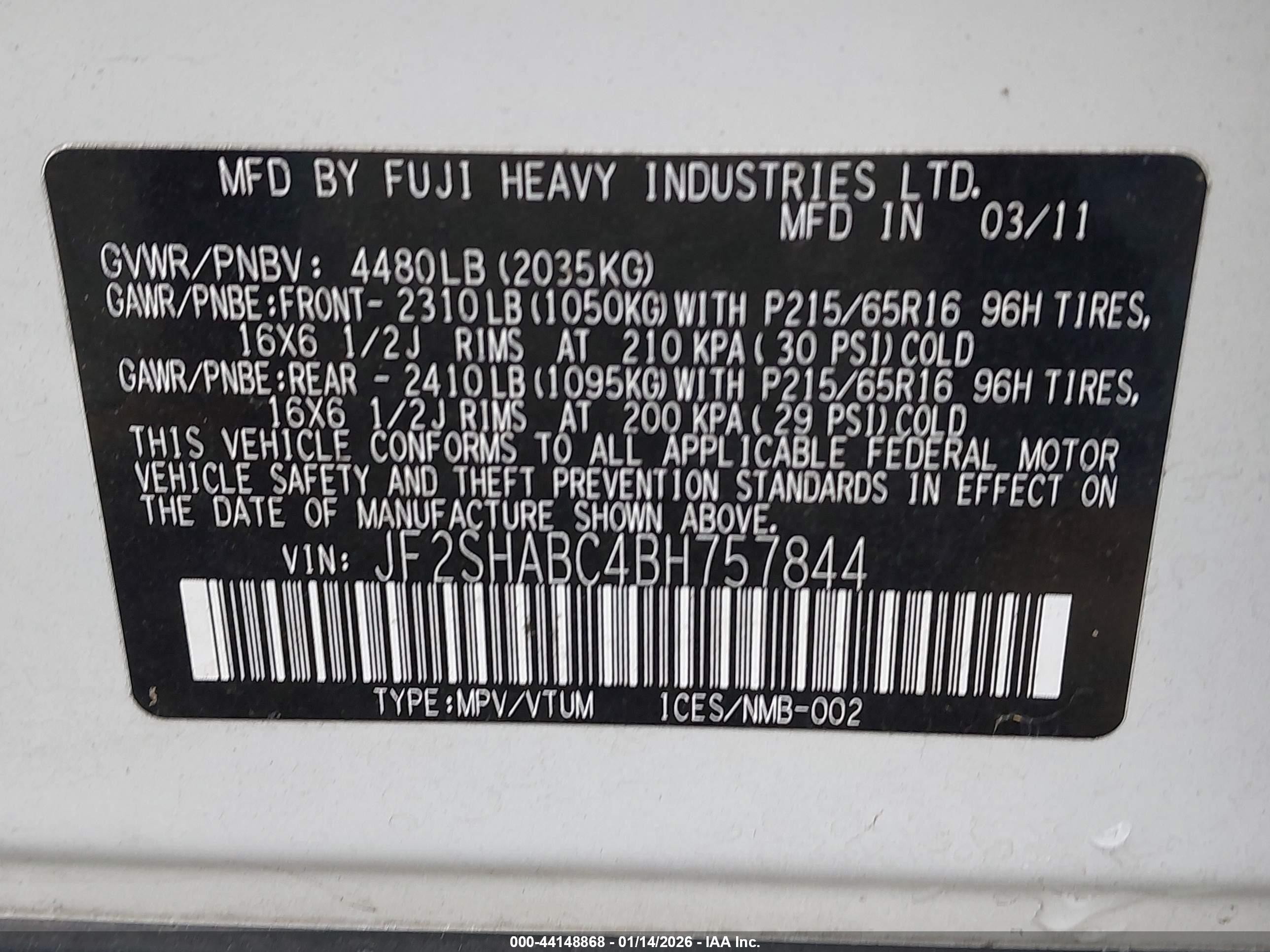 2011 Subaru Forester 2.5x White vin: JF2SHABC4BH757844
