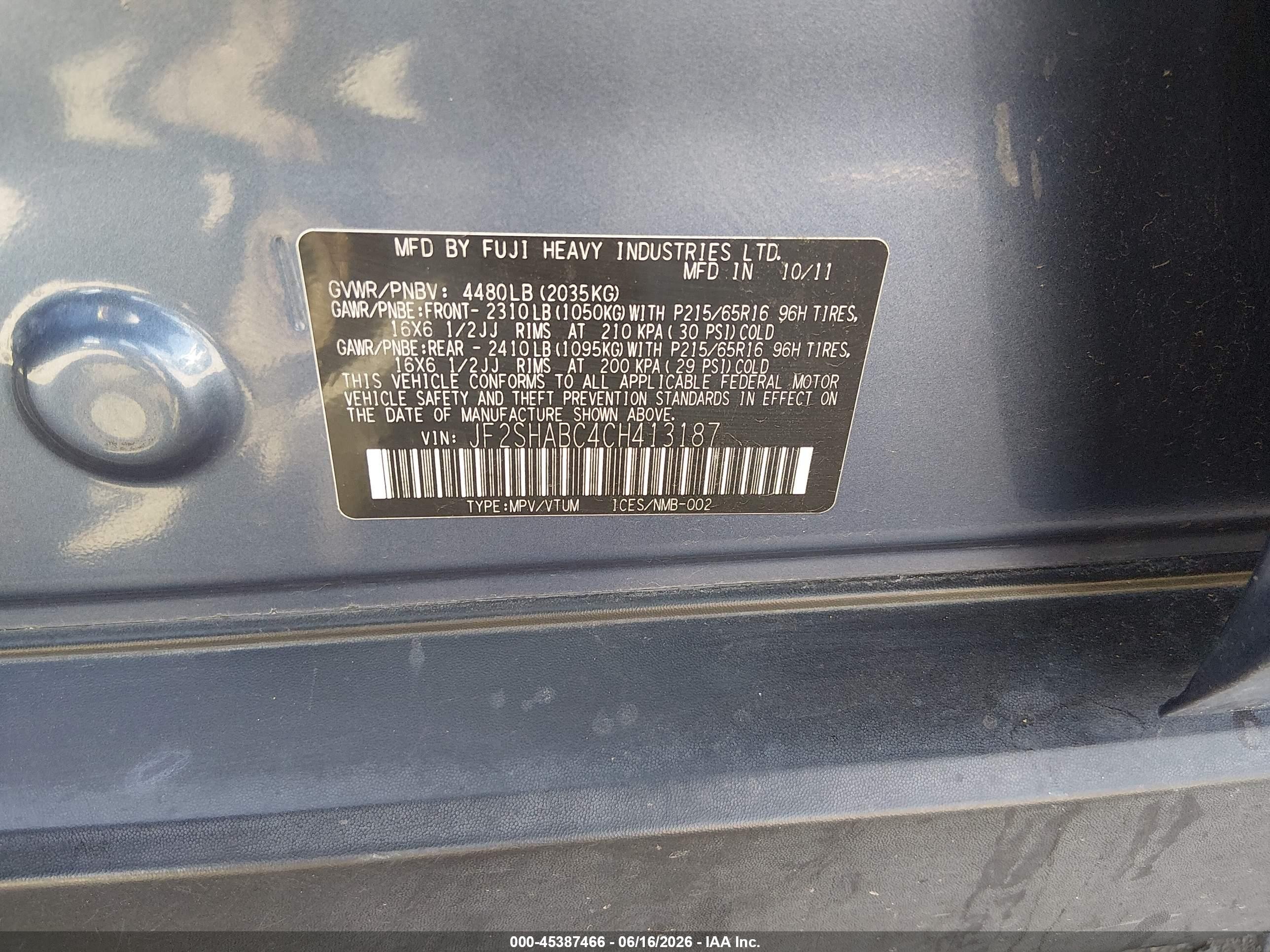 2012 Subaru Forester 2.5x Синий vin: JF2SHABC4CH413187