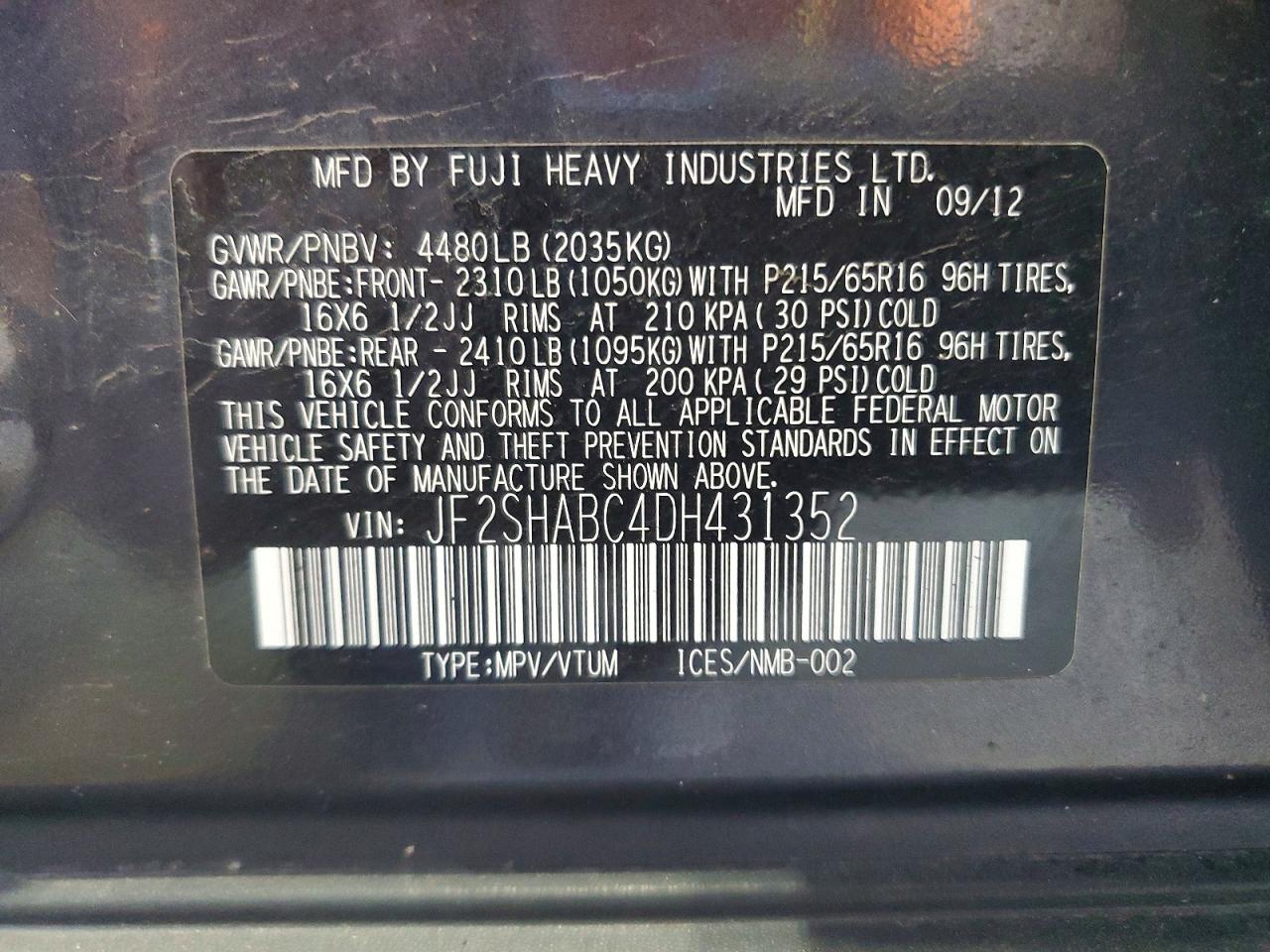 2013 Subaru Forester Charcoal vin: JF2SHABC4DH431352