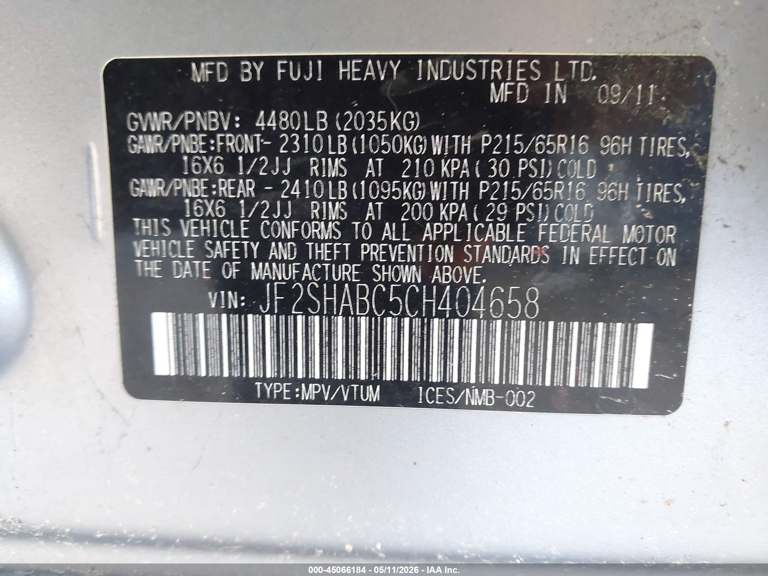 2012 Subaru Forester 2.5x Silver vin: JF2SHABC5CH404658