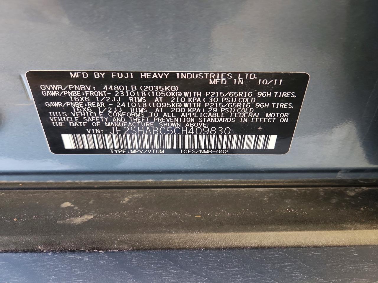 2012 Subaru Forester 2.5x Teal vin: JF2SHABC5CH409830