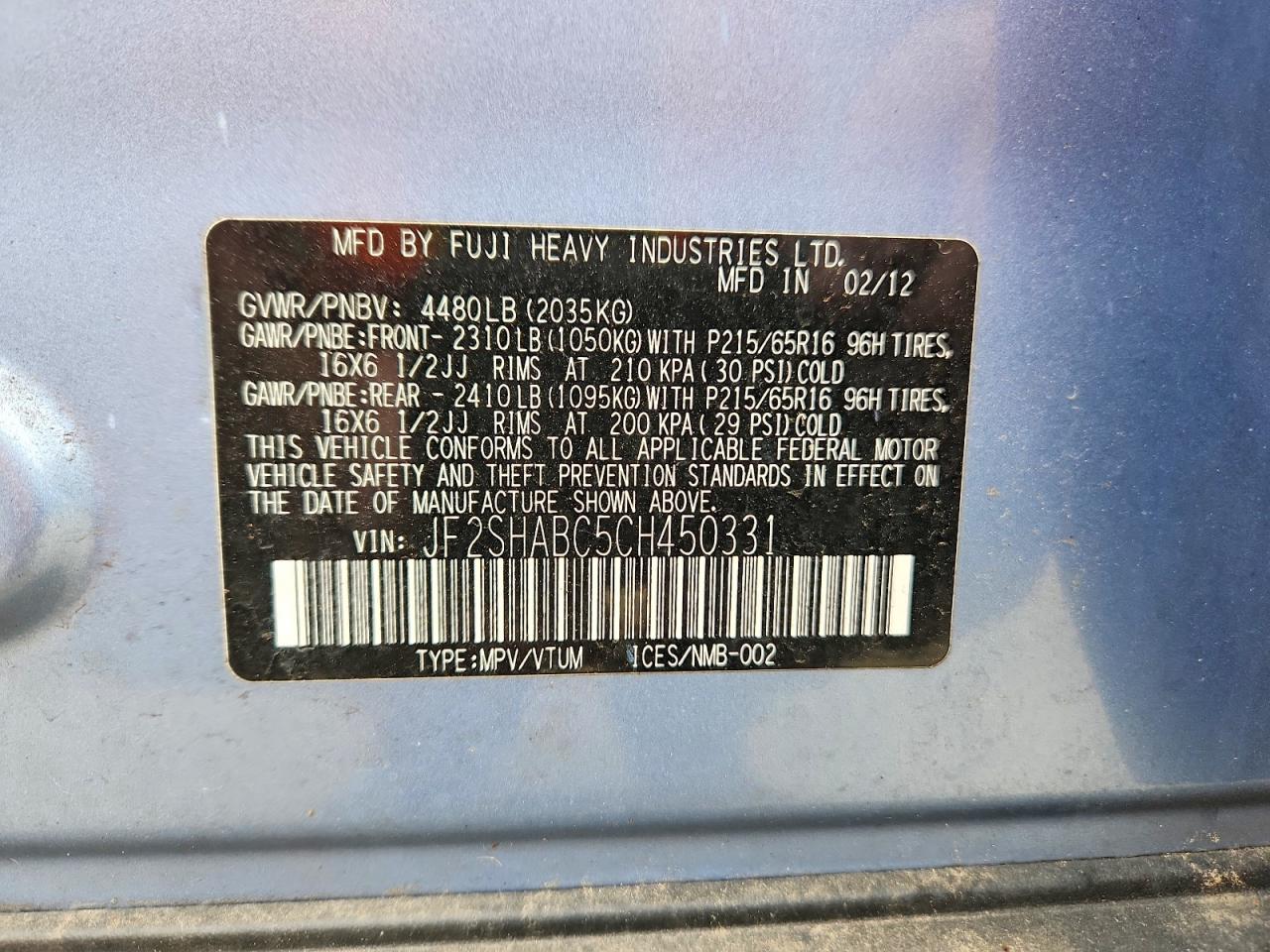 2012 Subaru Forester 2.5x Blue vin: JF2SHABC5CH450331