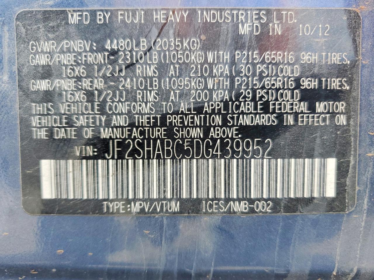 2013 Subaru Forester 2.5i Blue vin: JF2SHABC5DG439952