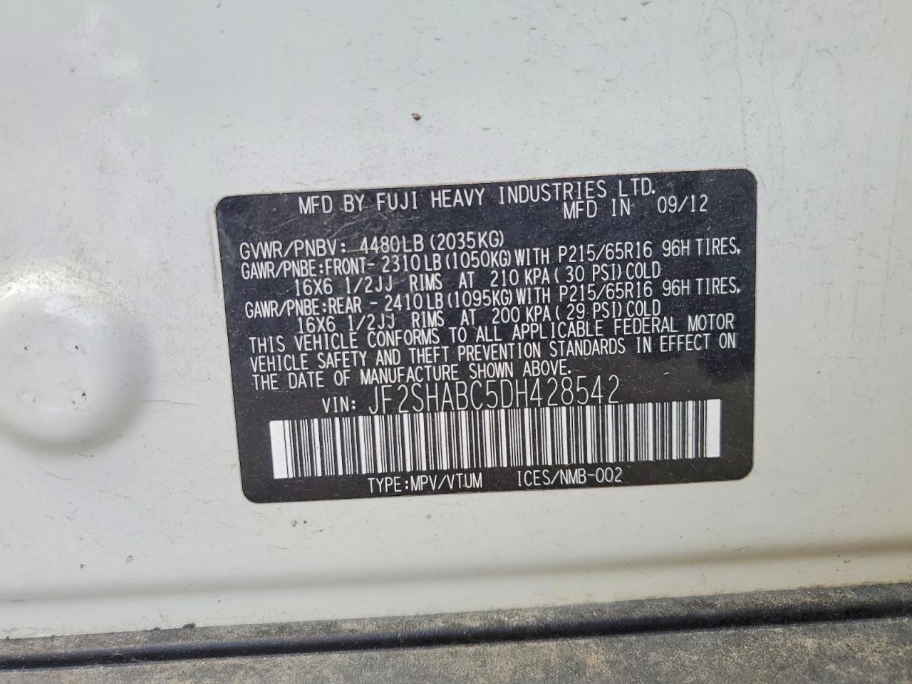 2013 Subaru Forester 2.5x White vin: JF2SHABC5DH428542