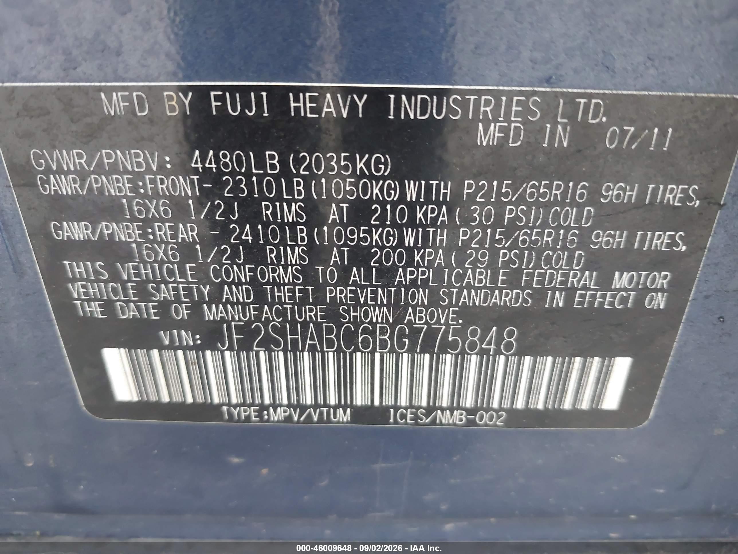 2011 Subaru Forester 2.5x Синий vin: JF2SHABC6BG775848