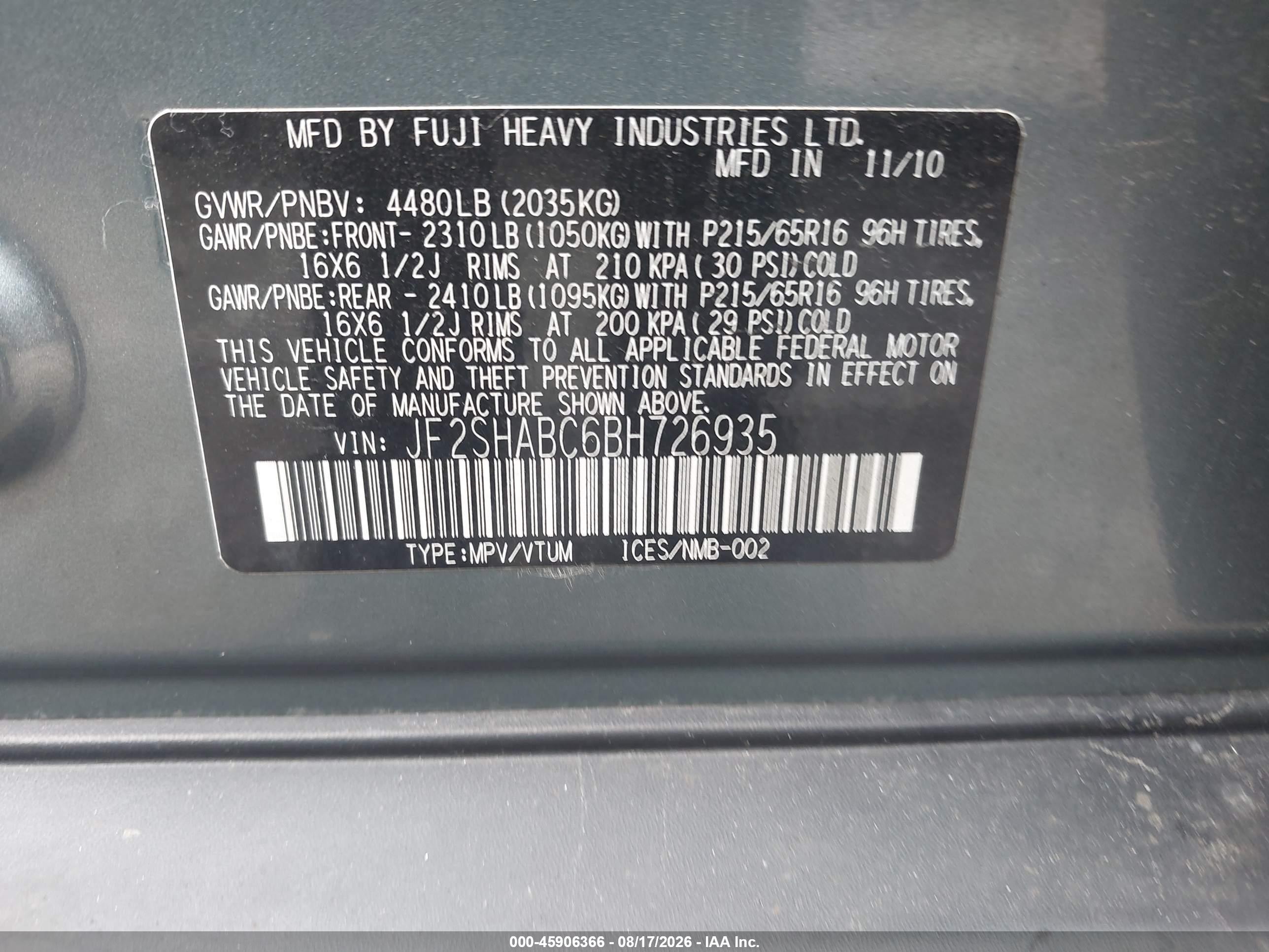 2011 Subaru Forester 2.5x Light Blue vin: JF2SHABC6BH726935