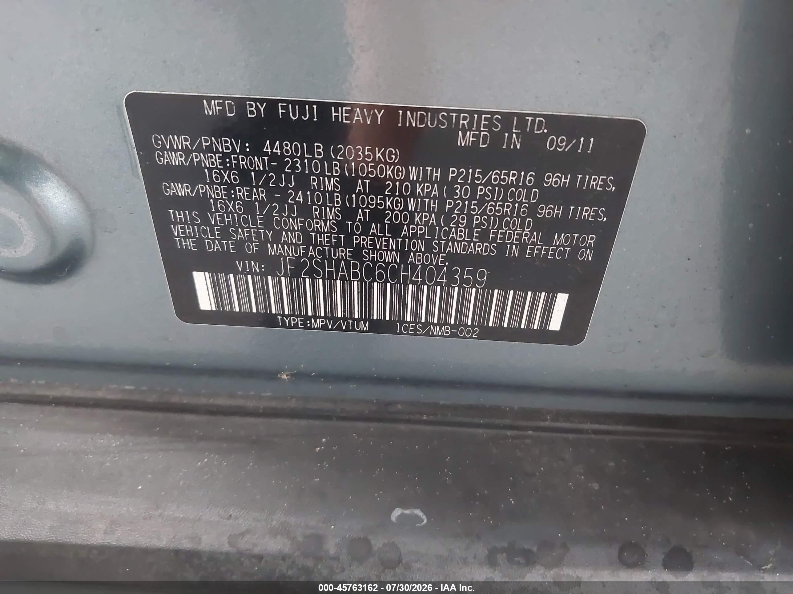 2012 Subaru Forester 2.5x Синий vin: JF2SHABC6CH404359