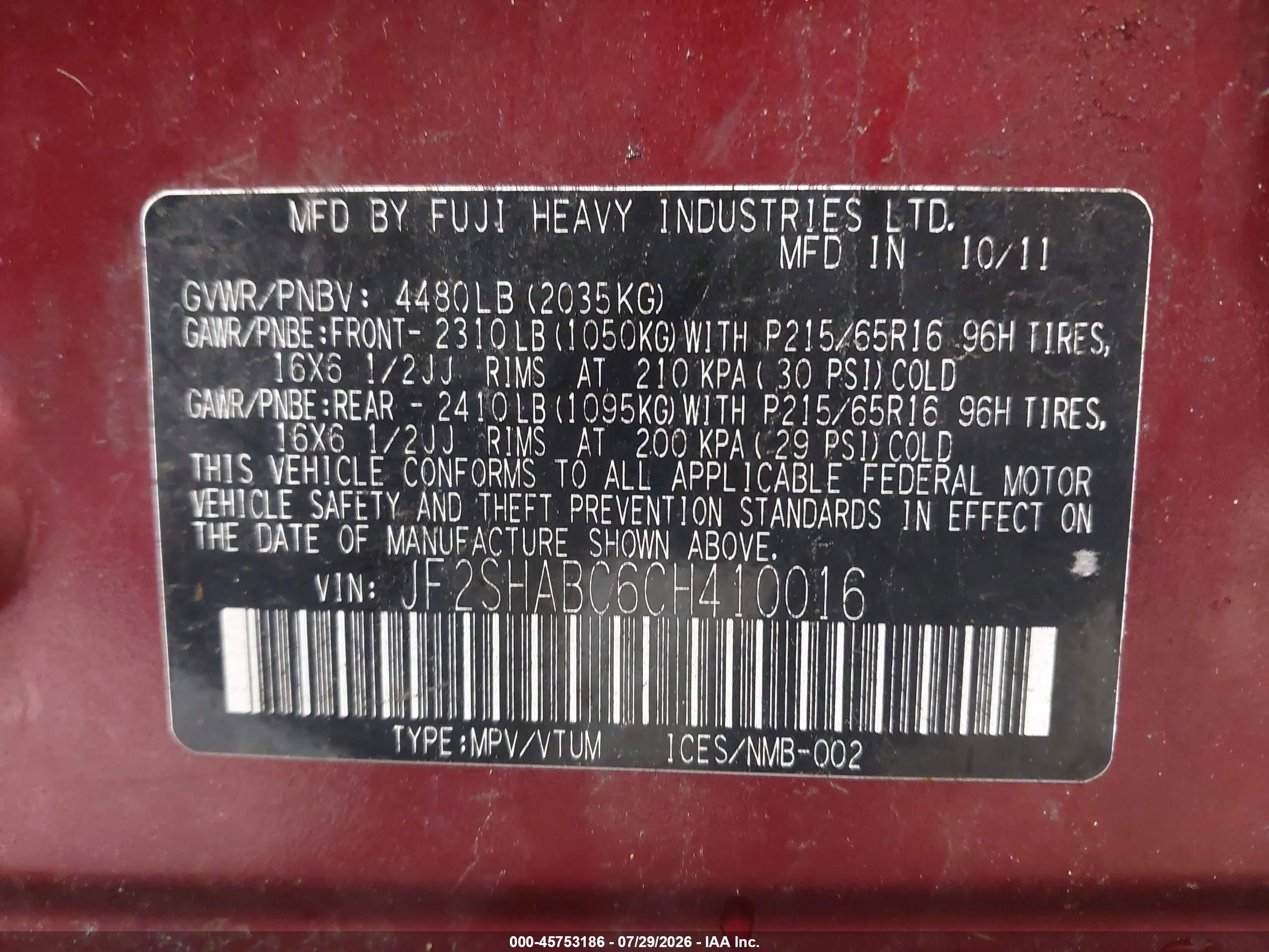2012 Subaru Forester 2.5x Red vin: JF2SHABC6CH410016