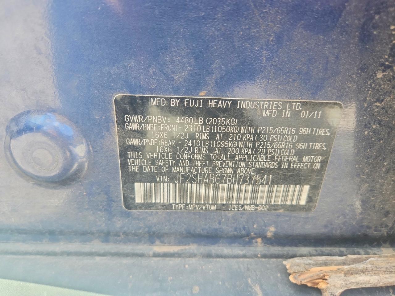 2011 Subaru Forester 2.5x Blue vin: JF2SHABC7BH737541