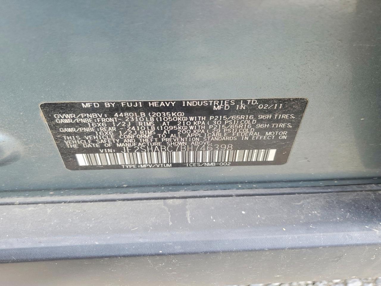 2011 Subaru Forester 2.5x Blue vin: JF2SHABC7BH746398