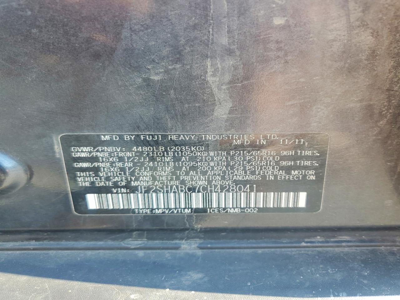 2012 Subaru Forester 2.5x Charcoal vin: JF2SHABC7CH428041
