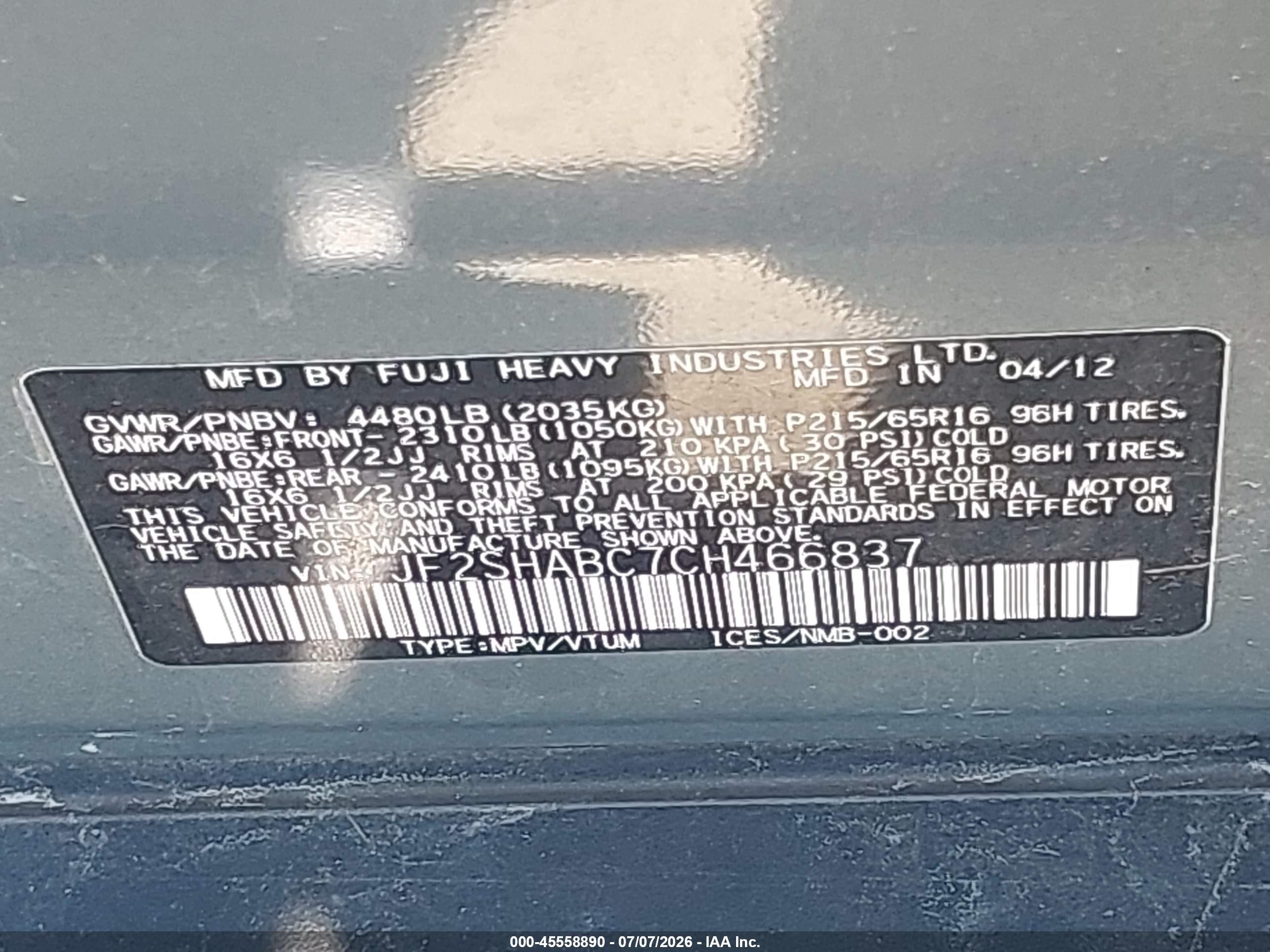 2012 Subaru Forester 2.5x Teal vin: JF2SHABC7CH466837