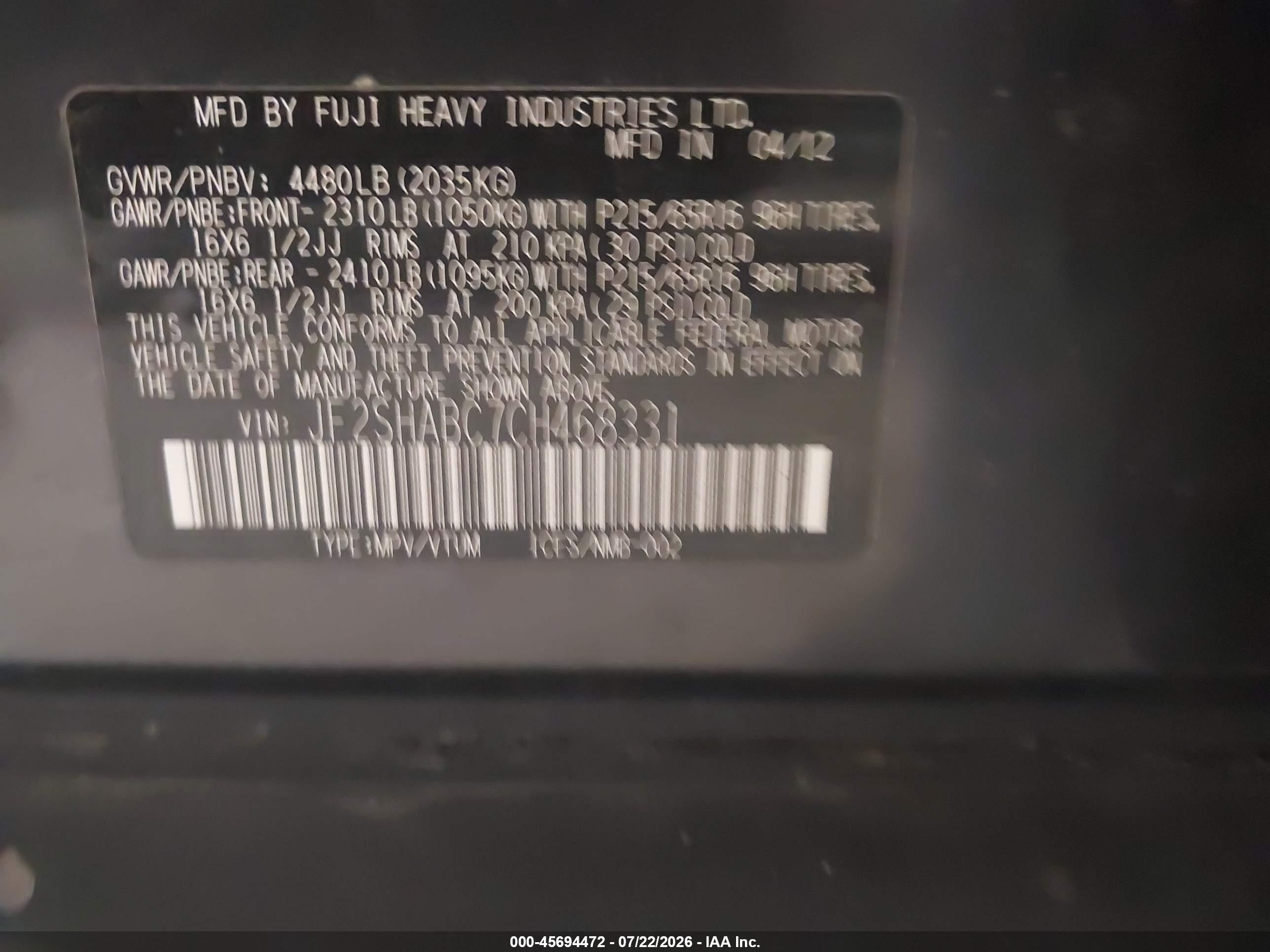 2012 Subaru Forester 2.5x Gray vin: JF2SHABC7CH468331