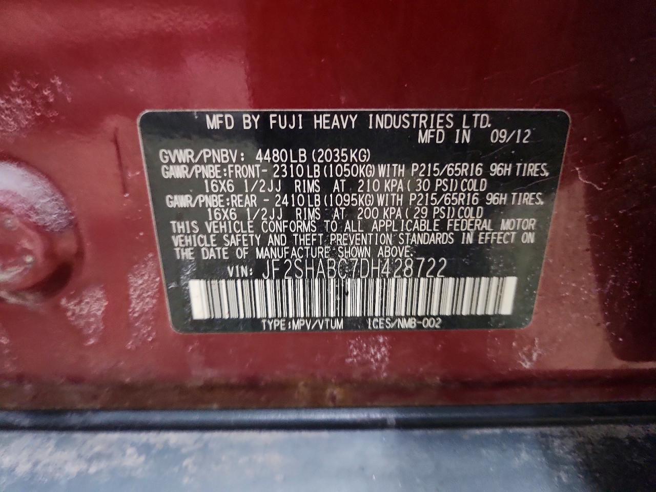 2013 Subaru Forester 2.5x Burn vin: JF2SHABC7DH428722