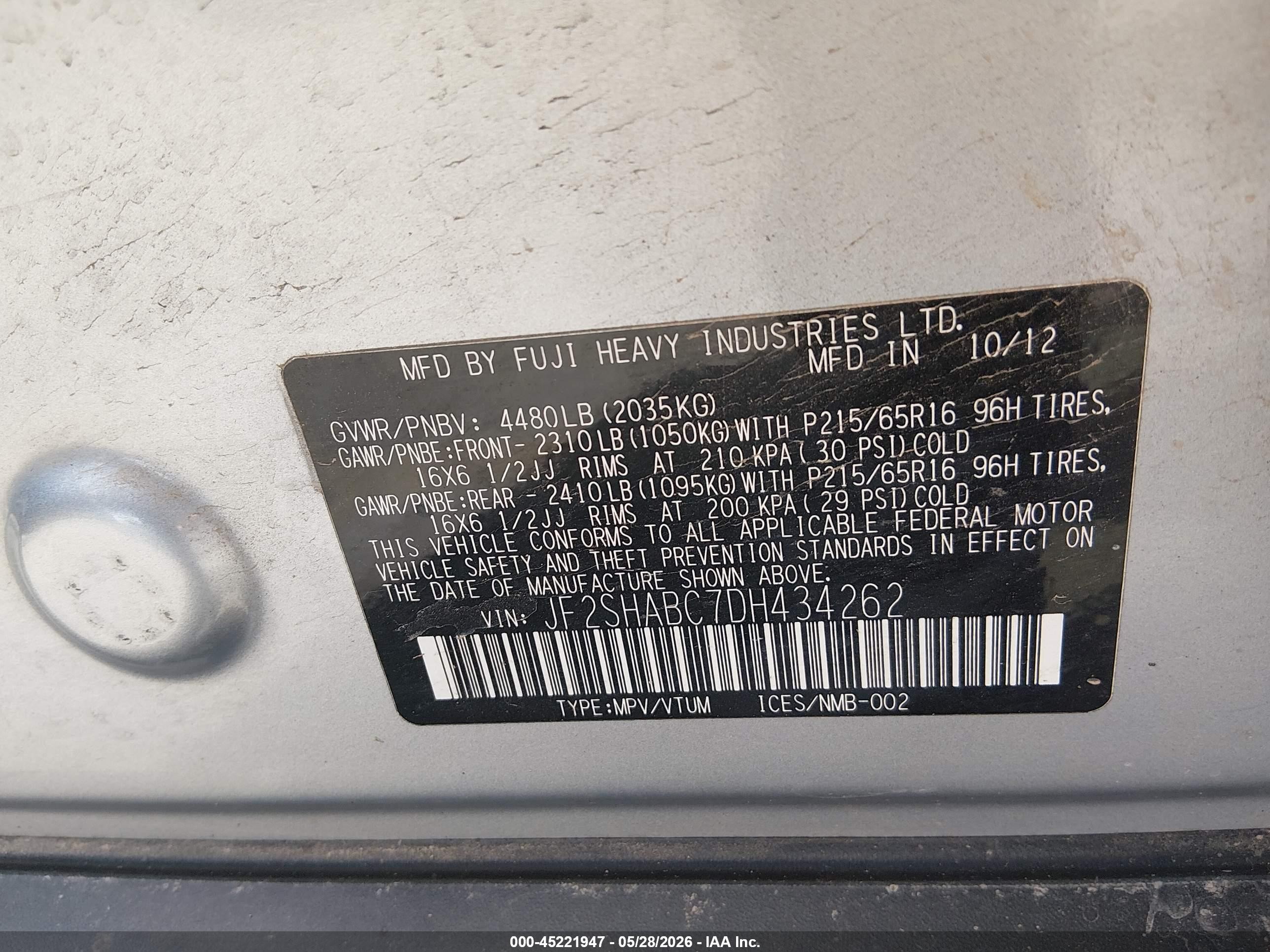 2013 Subaru Forester 2.5x Silver vin: JF2SHABC7DH434262