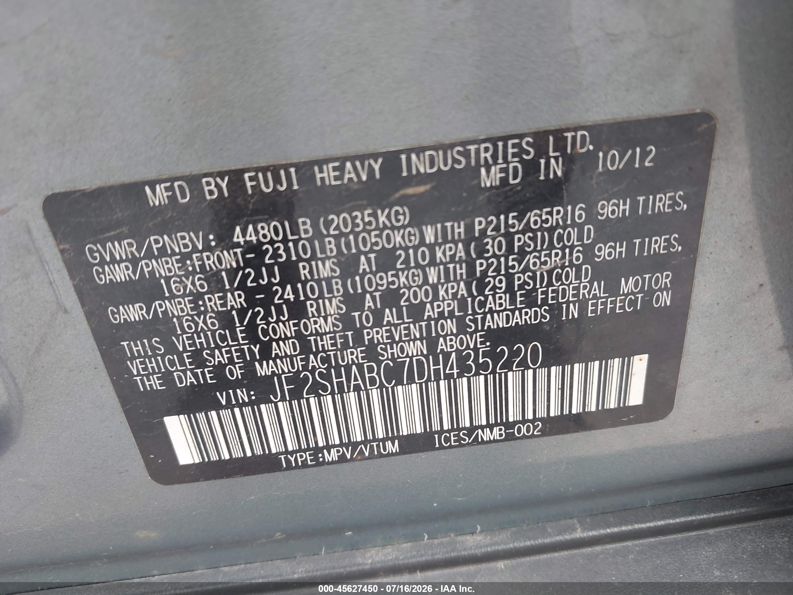 2013 Subaru Forester 2.5x Green vin: JF2SHABC7DH435220