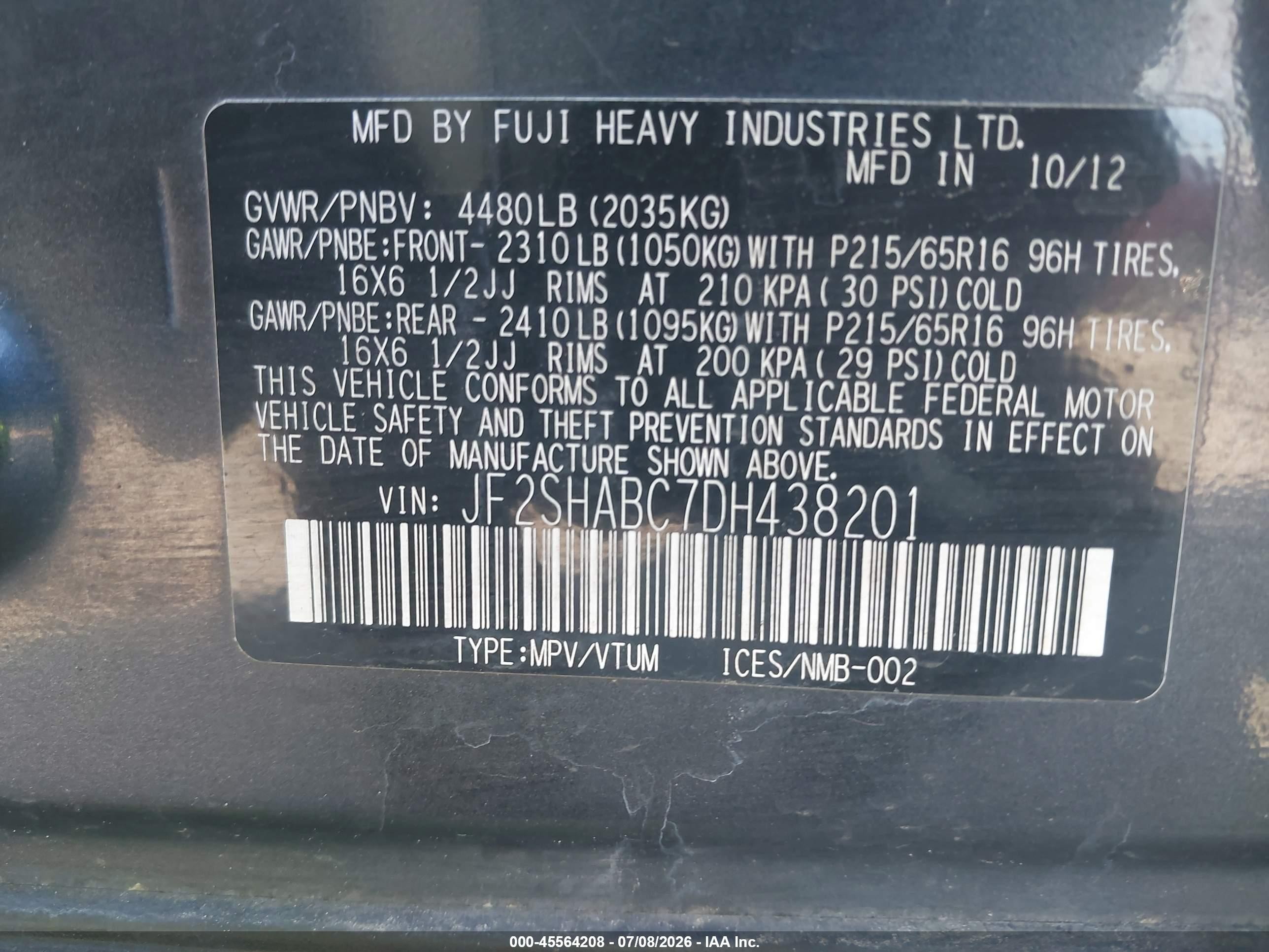 2013 Subaru Forester 2.5x Blue vin: JF2SHABC7DH438201
