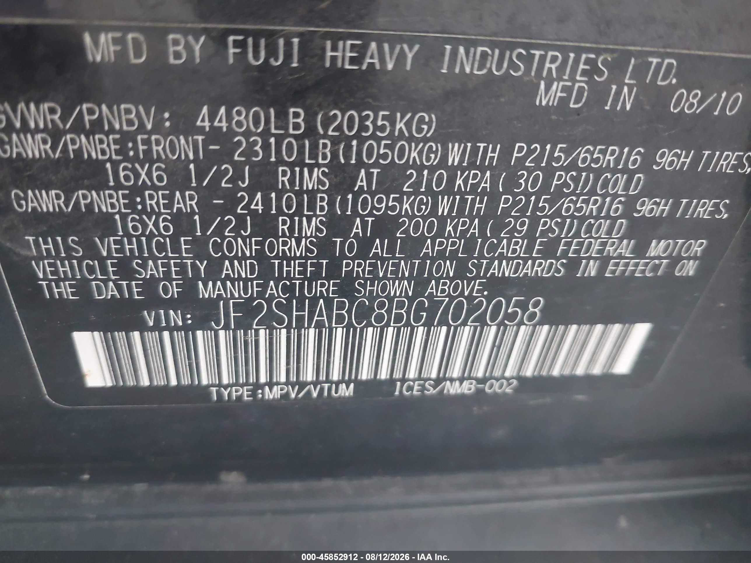 2011 Subaru Forester 2.5x Black vin: JF2SHABC8BG702058