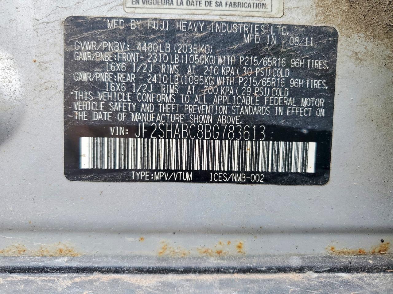 2011 Subaru Forester 2.5x Silver vin: JF2SHABC8BG783613