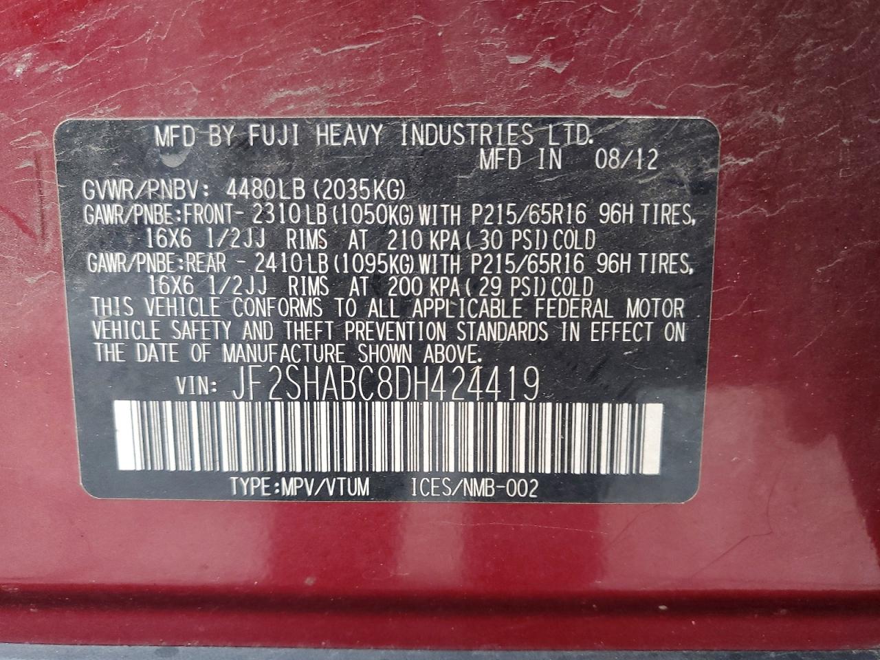 2013 Subaru Forester 2.5x Maroon vin: JF2SHABC8DH424419