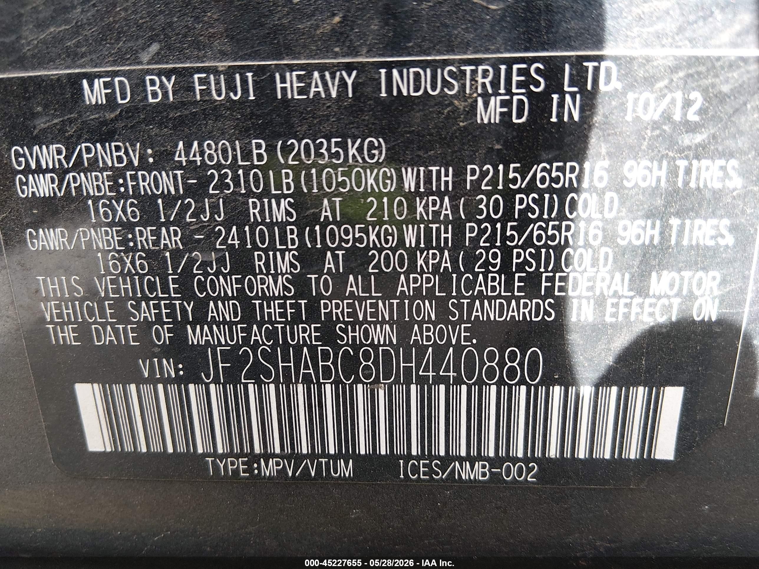2013 Subaru Forester 2.5x Черный vin: JF2SHABC8DH440880