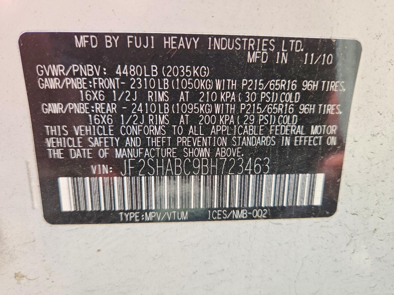 2011 Subaru Forester 2.5x White vin: JF2SHABC9BH723463