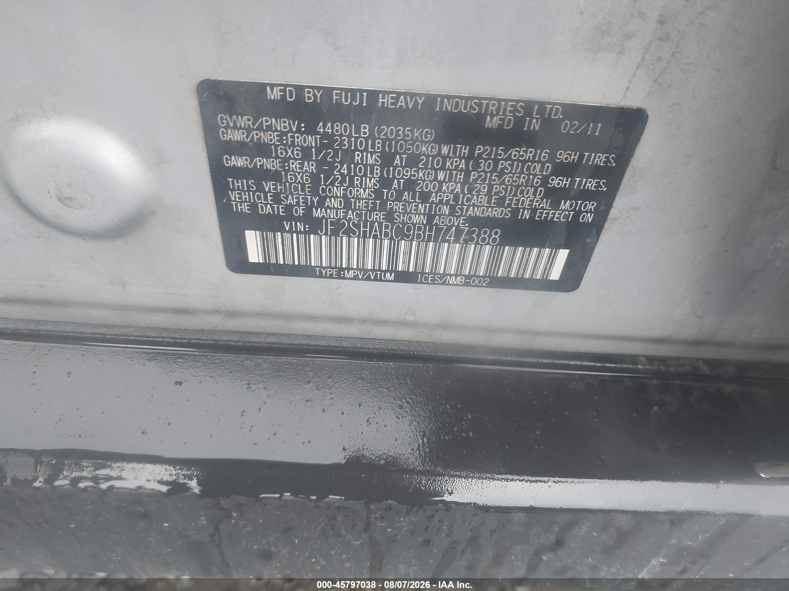 2011 Subaru Forester 2.5x Silver vin: JF2SHABC9BH747388