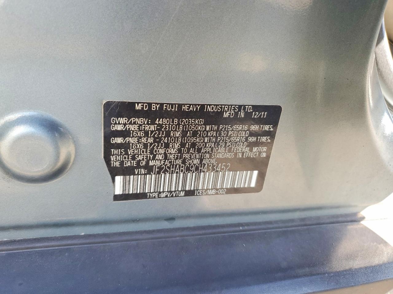 2012 Subaru Forester 2.5x Gray vin: JF2SHABC9CH433452