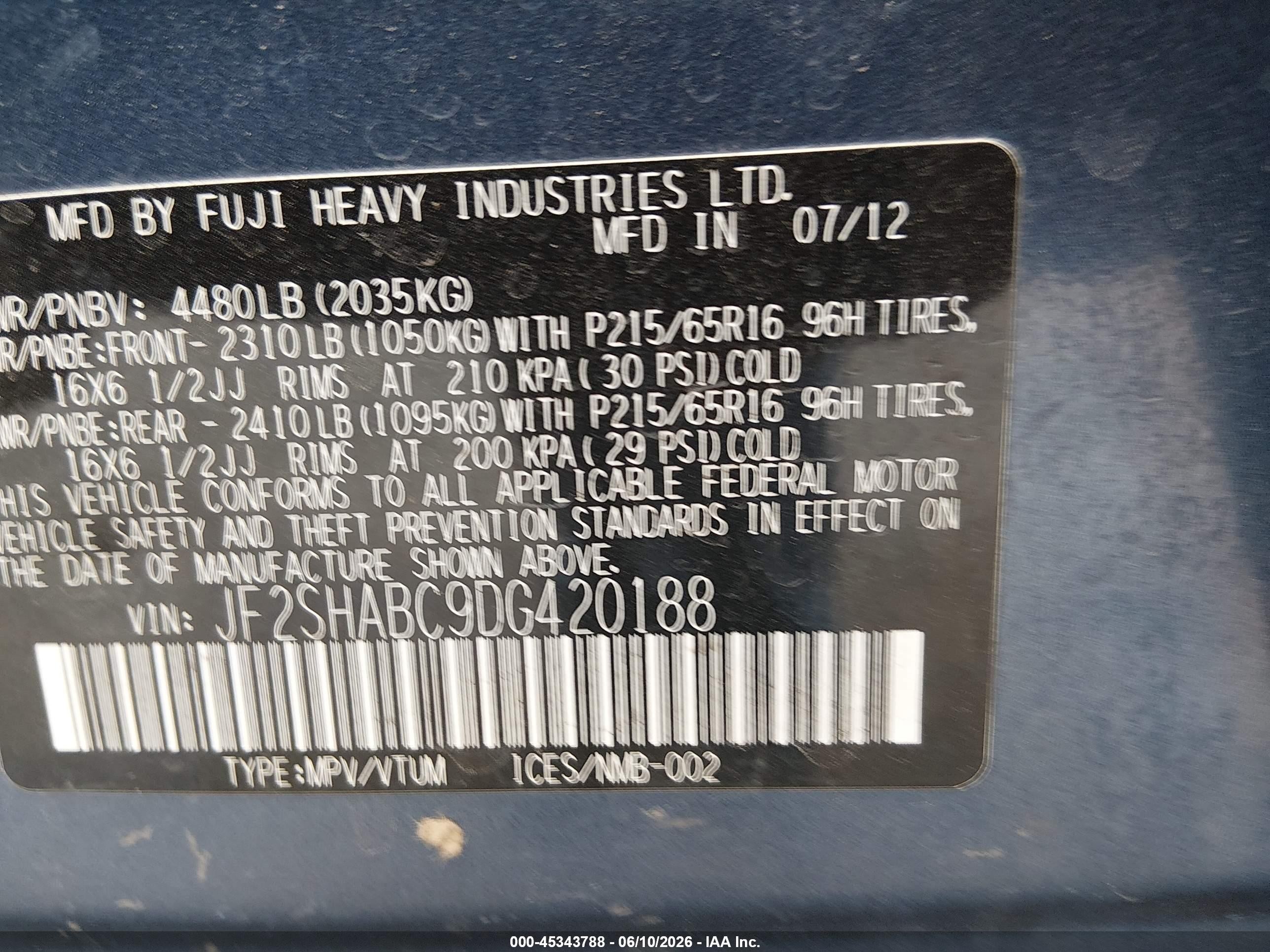2013 Subaru Forester 2.5x Dark Blue vin: JF2SHABC9DG420188