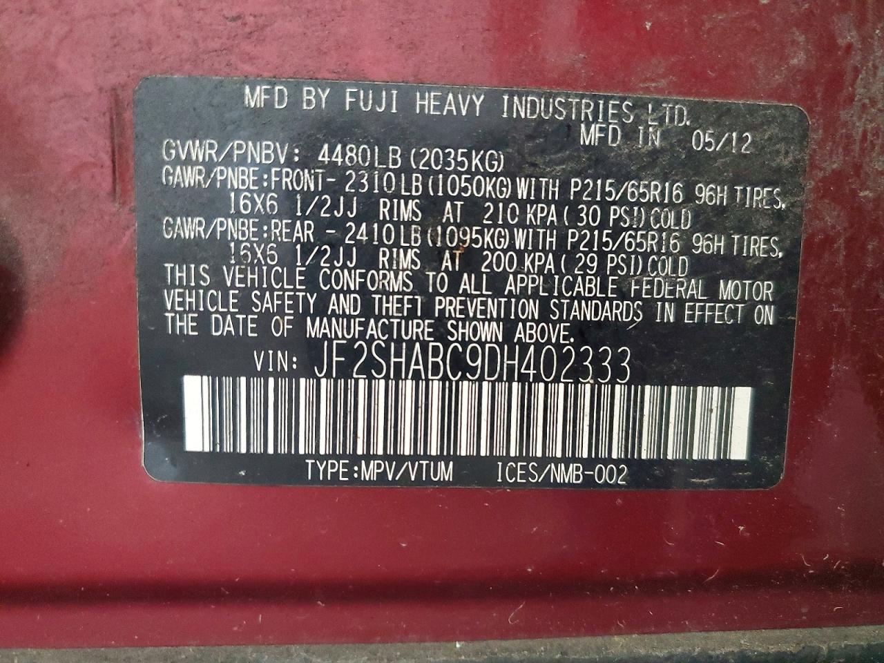 2013 Subaru Forester 2.5x Maroon vin: JF2SHABC9DH402333