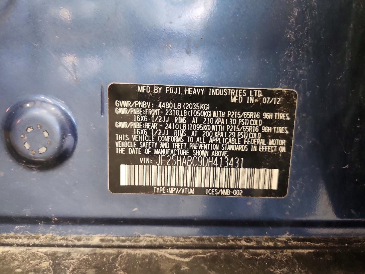 2013 Subaru Forester 2.5x Blue vin: JF2SHABC9DH413431
