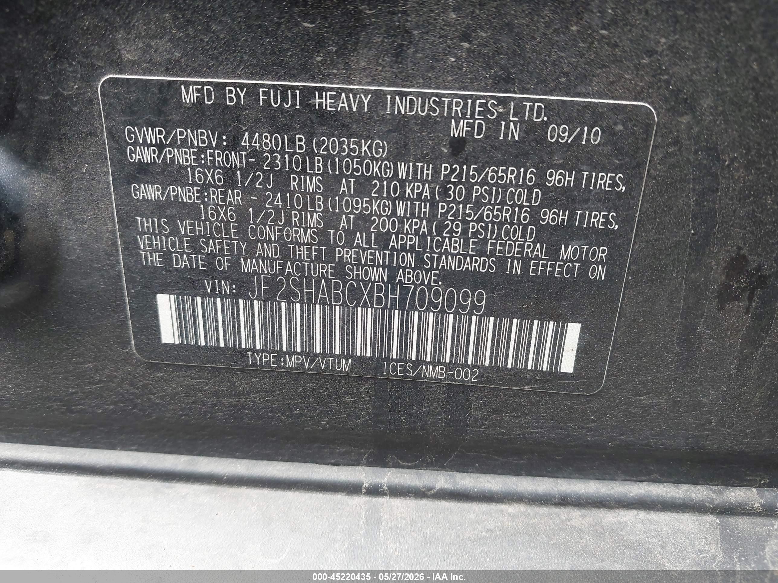 2011 Subaru Forester 2.5x Gray vin: JF2SHABCXBH709099