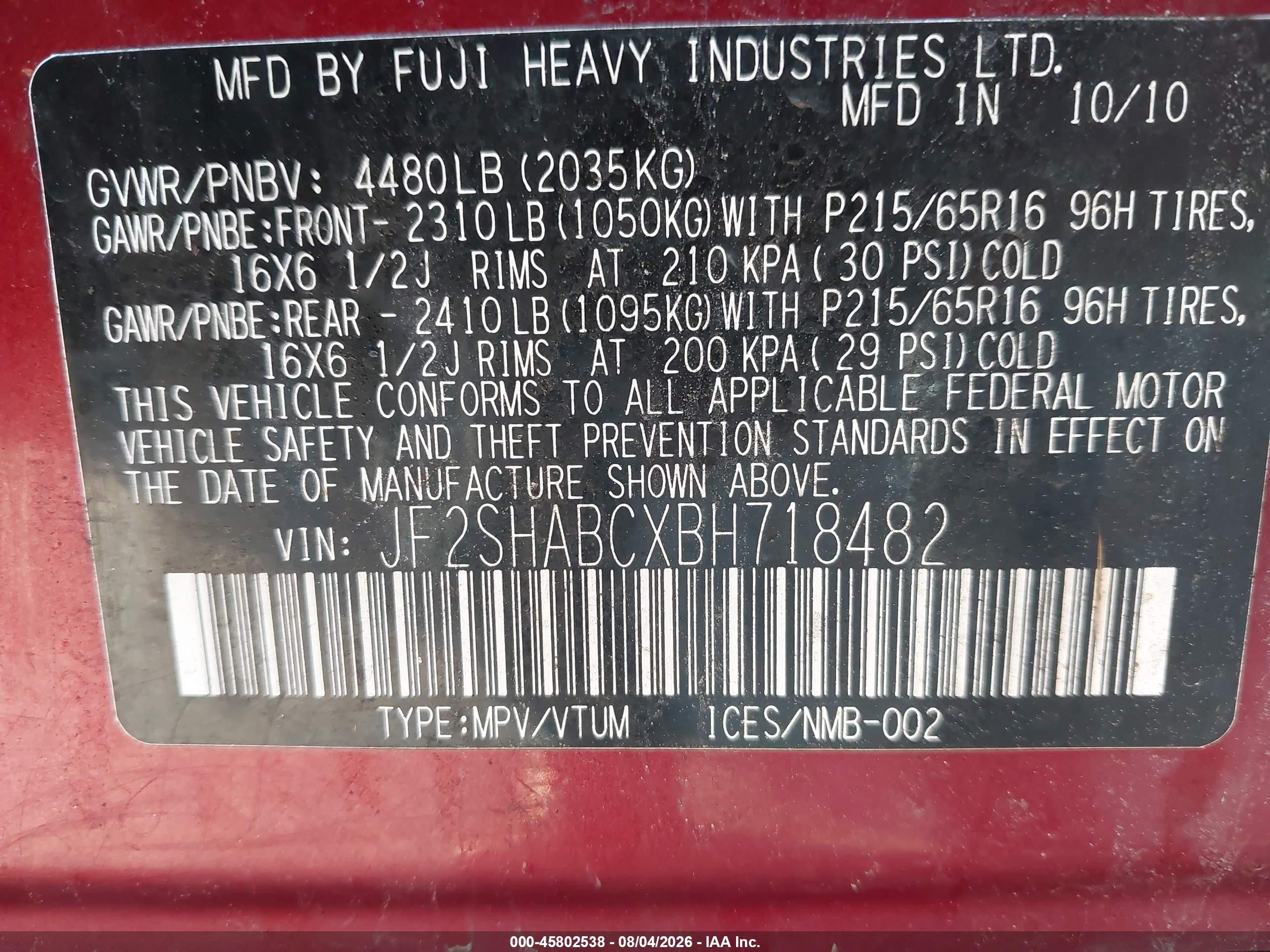 2011 Subaru Forester 2.5x Maroon vin: JF2SHABCXBH718482