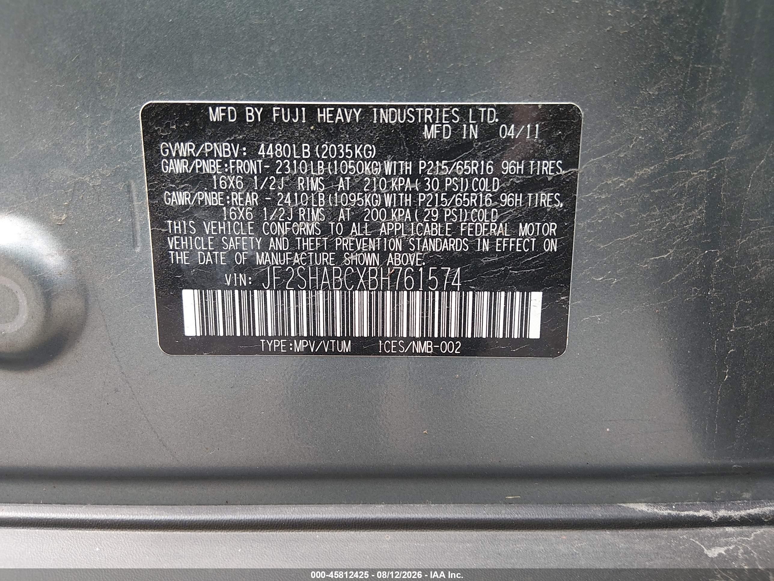 2011 Subaru Forester 2.5x Teal vin: JF2SHABCXBH761574