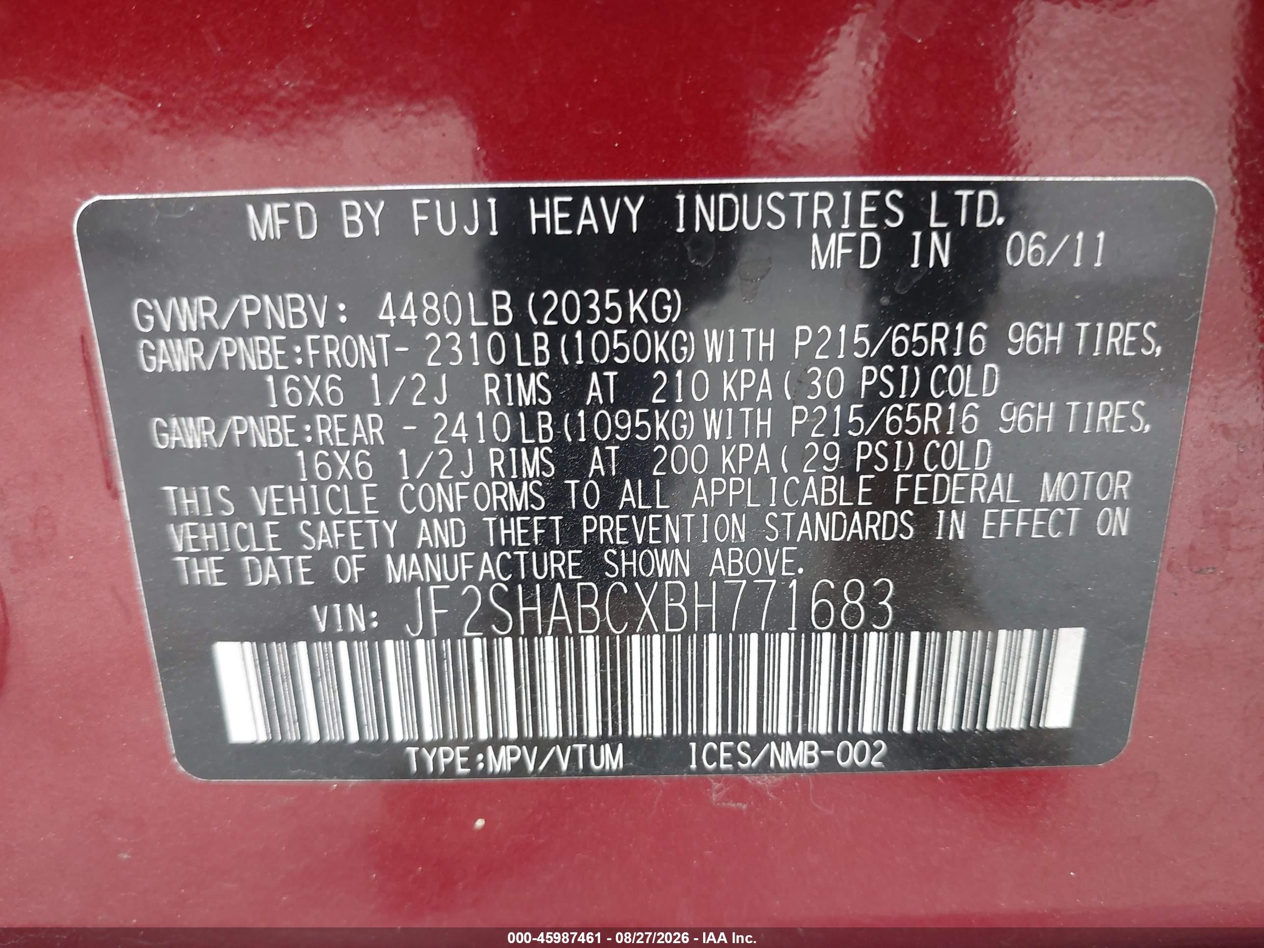 2011 Subaru Forester 2.5x Burgundy vin: JF2SHABCXBH771683