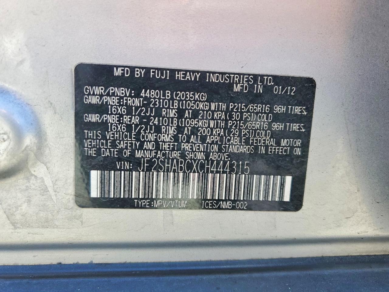 2012 Subaru Forester 2.5x Silver vin: JF2SHABCXCH444315