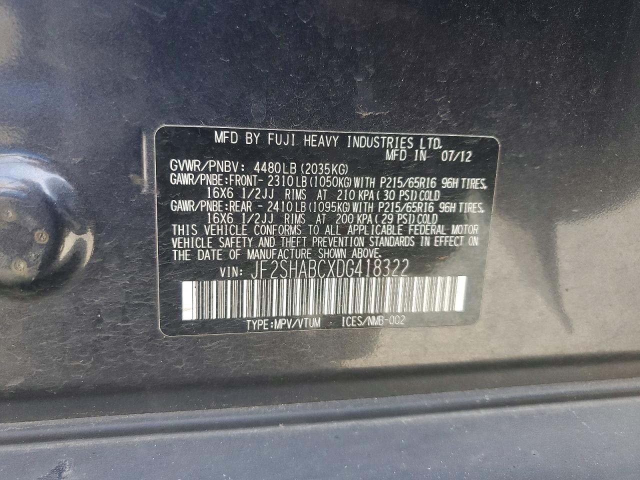 2013 Subaru Forester 2.5x Charcoal vin: JF2SHABCXDG418322