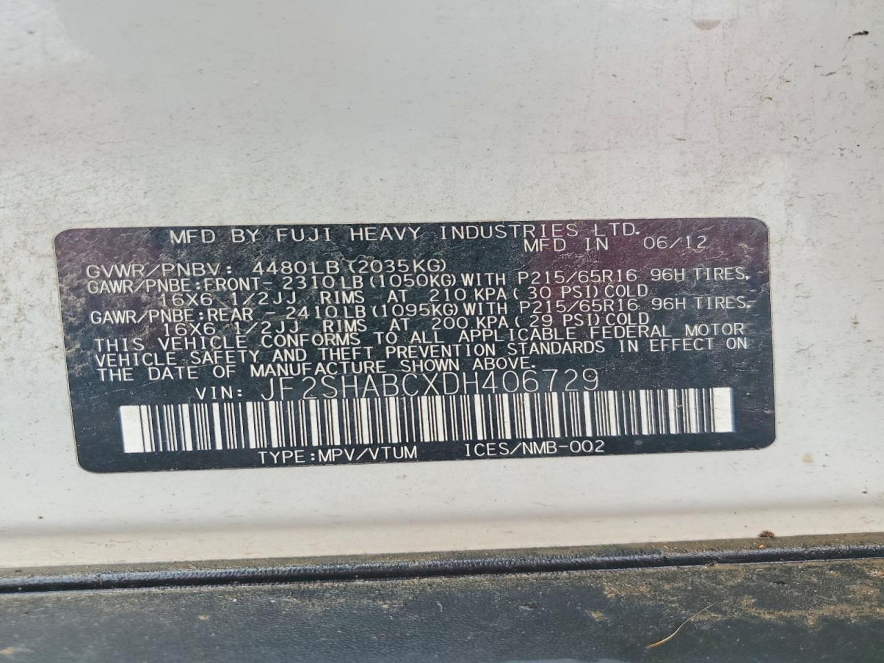 2013 Subaru Forester 2.5x Белый vin: JF2SHABCXDH406729