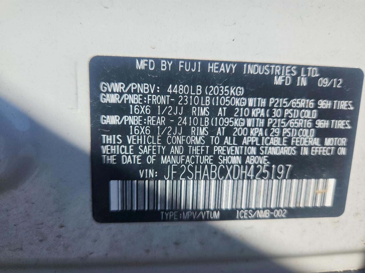2013 Subaru Forester 2.5x Белый vin: JF2SHABCXDH425197