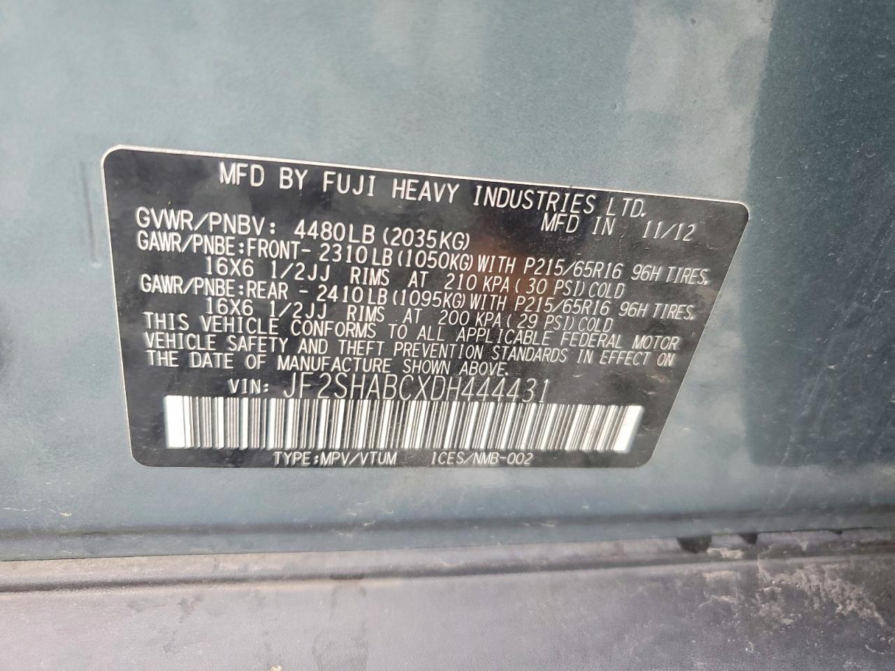 2013 Subaru Forester 2.5x Green vin: JF2SHABCXDH444431