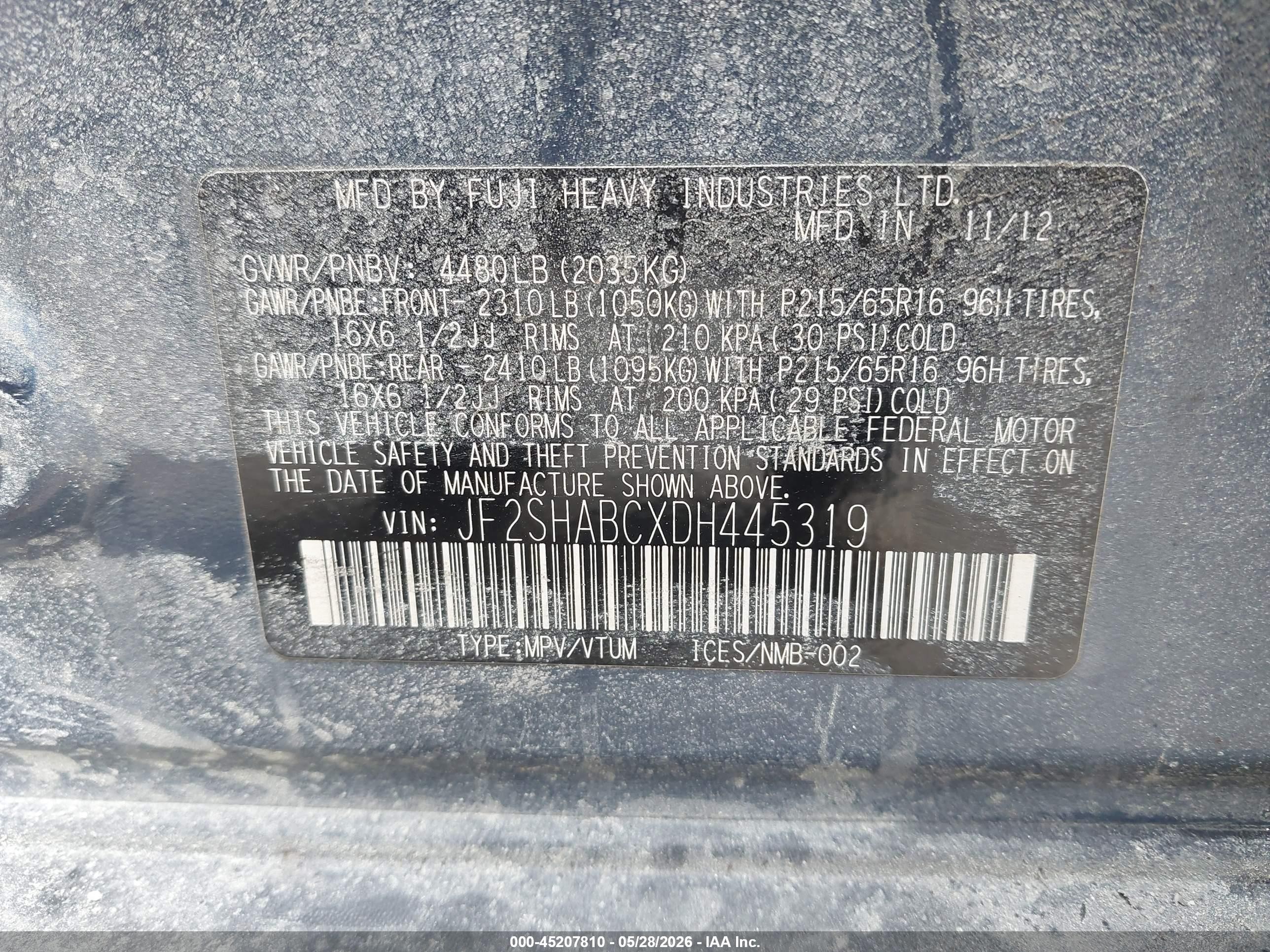 2013 Subaru Forester 2.5x Blue vin: JF2SHABCXDH445319