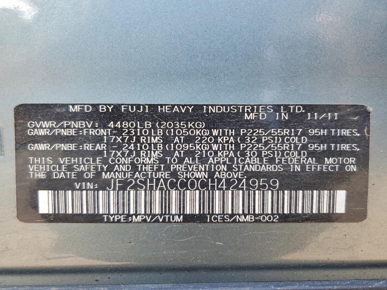 2012 Subaru Forester 2.5x Premium Green vin: JF2SHACC0CH424959
