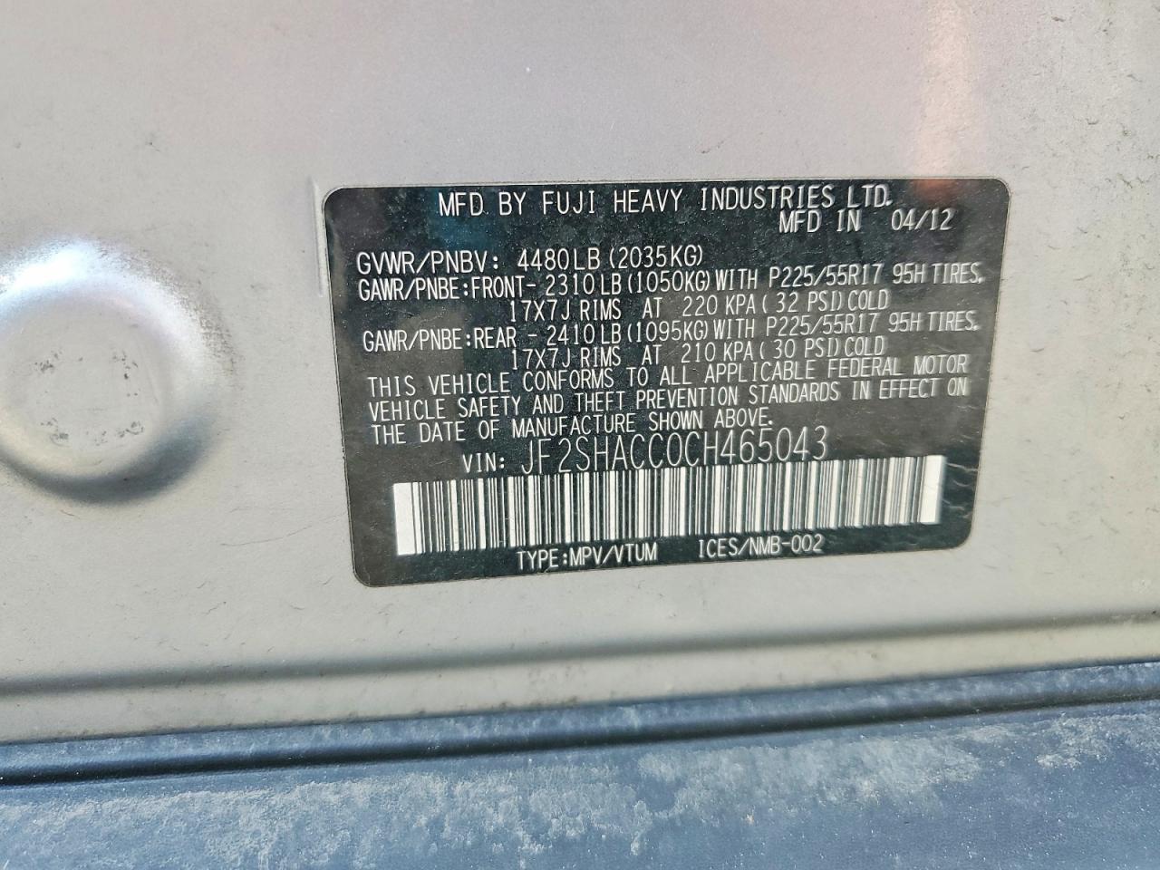 2012 Subaru Forester 2.5x Premium Silver vin: JF2SHACC0CH465043