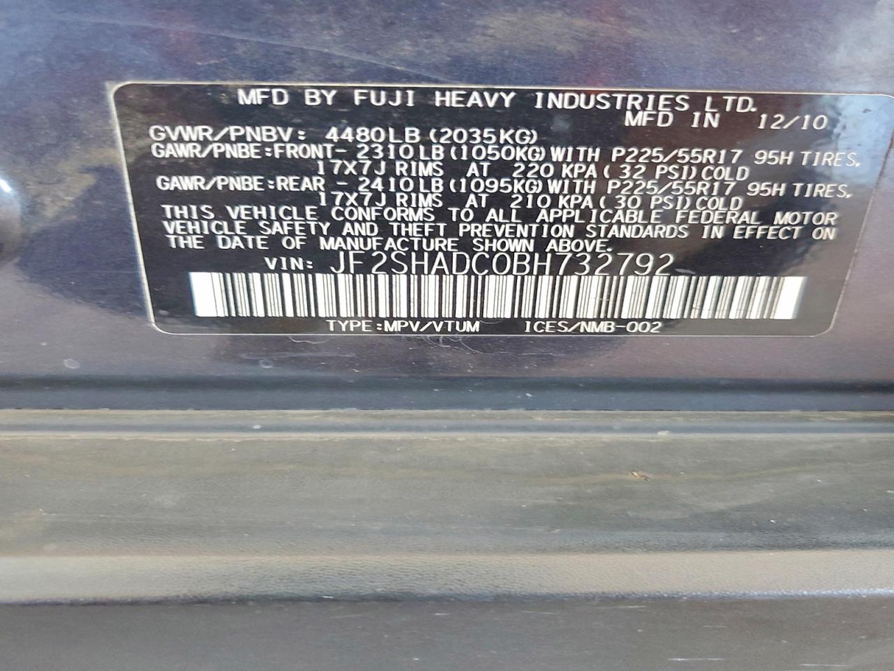 2011 Subaru Forester 2.5x Premium Charcoal vin: JF2SHADC0BH732792