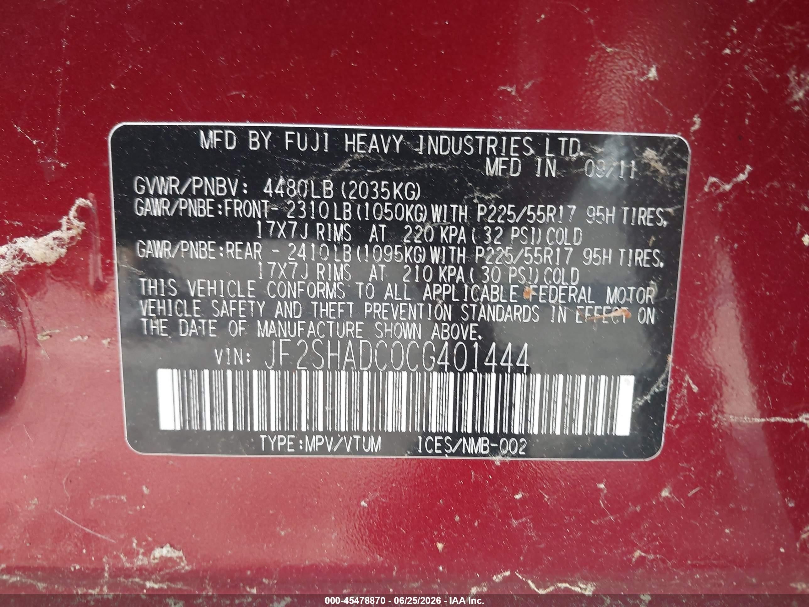 2012 Subaru Forester 2.5x Premium Maroon vin: JF2SHADC0CG401444
